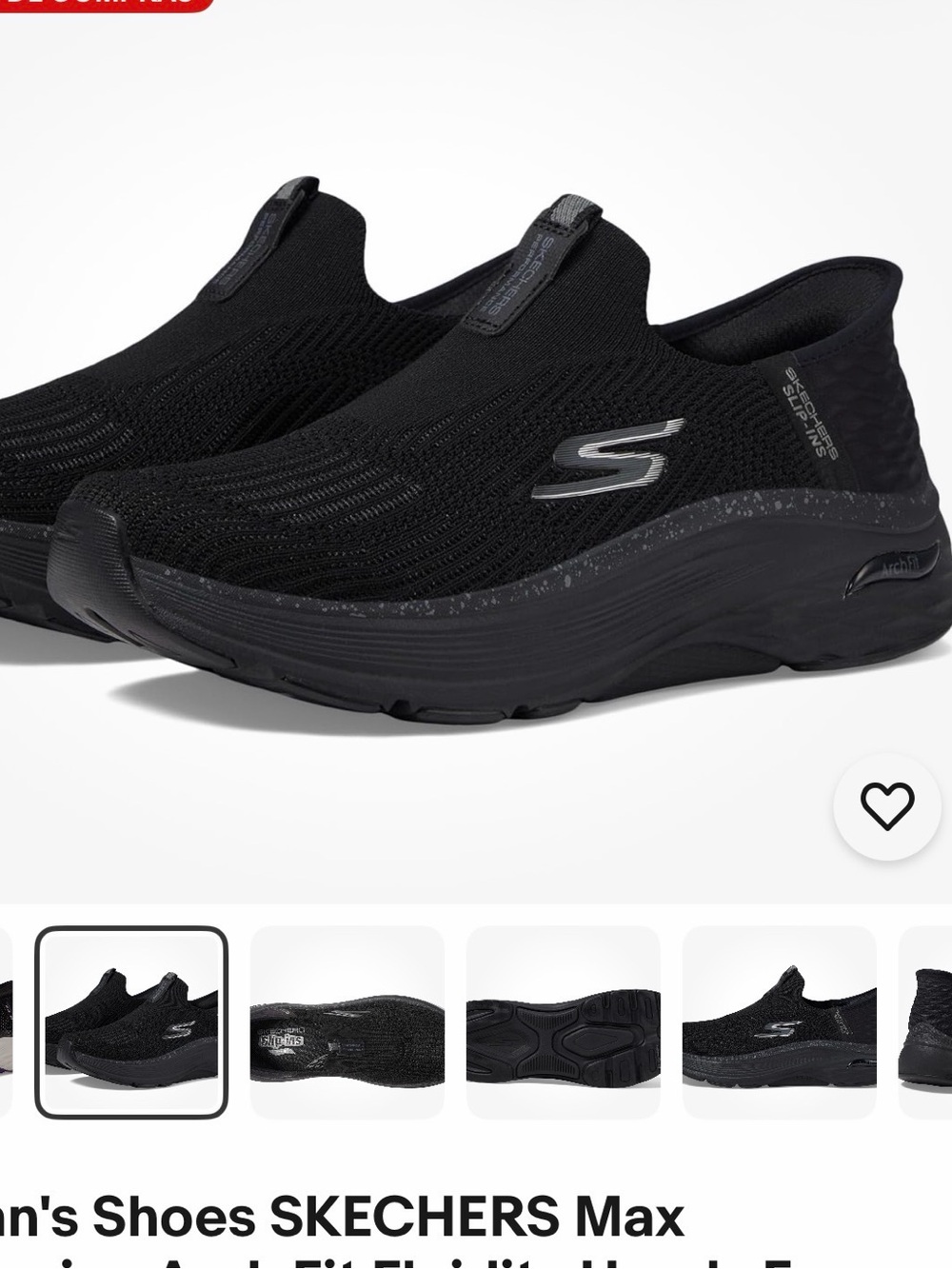 Skechers Women’s Max Cushioning Arch Fit Slip-In Sneakers — Black